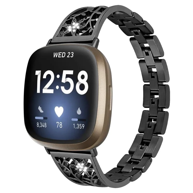 Stainless Steel Starfish Shape Rhinestone Decor Watch Strap Replacement for Fitbit Versa 3/Sense - Black