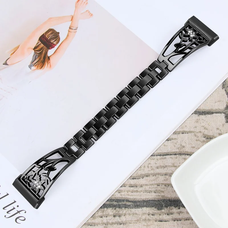Stainless Steel Starfish Shape Rhinestone Decor Watch Strap Replacement for Fitbit Versa 3/Sense - Black
