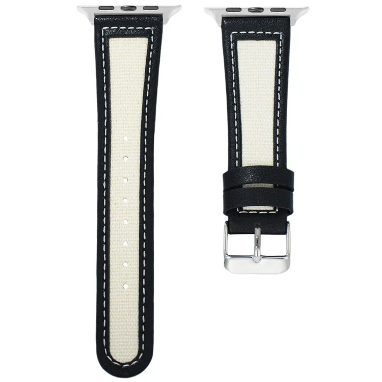 KALEBOL Para Apple Watch Series 10 42mm / 9 8 7 41mm / SE (2023) SE (2022) SE 6 5 4 40mm / 3 2 1 38mm Genuine Cow Leather Strap - Preto+Branco