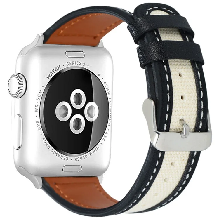 KALEBOL Para Apple Watch Series 10 42mm / 9 8 7 41mm / SE (2023) SE (2022) SE 6 5 4 40mm / 3 2 1 38mm Genuine Cow Leather Strap - Preto+Branco
