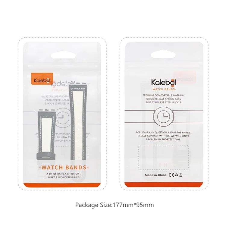 KALEBOL Para Apple Watch Series 10 42mm / 9 8 7 41mm / SE (2023) SE (2022) SE 6 5 4 40mm / 3 2 1 38mm Genuine Cow Leather Strap - Preto+Branco