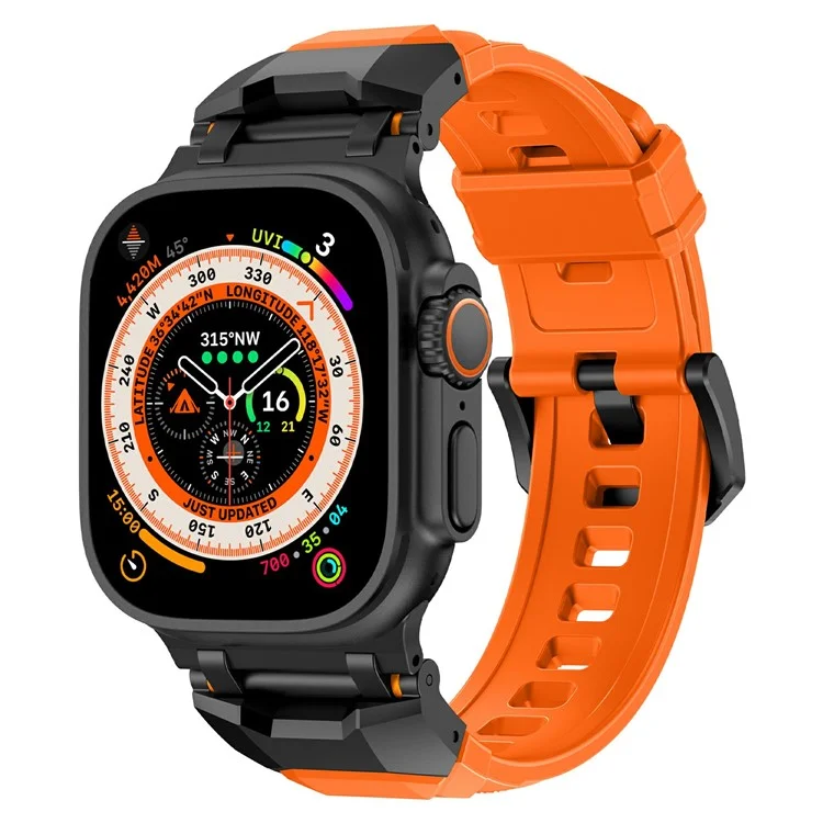For Apple Watch 10 46mm / Ultra 2 / Ultra 49mm / 9 8 7 45mm / SE (2023) SE (2022) SE 6 5 4 44mm / 3 2 1 42mm Liquid Silicone Strap - Titanium+Orange