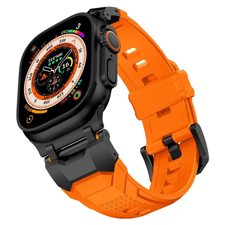 For Apple Watch 10 46mm / Ultra 2 / Ultra 49mm / 9 8 7 45mm / SE (2023) SE (2022) SE 6 5 4 44mm / 3 2 1 42mm Liquid Silicone Strap - Titanium+Orange