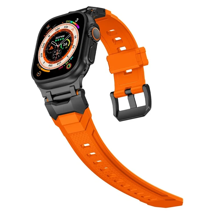 For Apple Watch 10 46mm / Ultra 2 / Ultra 49mm / 9 8 7 45mm / SE (2023) SE (2022) SE 6 5 4 44mm / 3 2 1 42mm Liquid Silicone Strap - Titanium+Orange