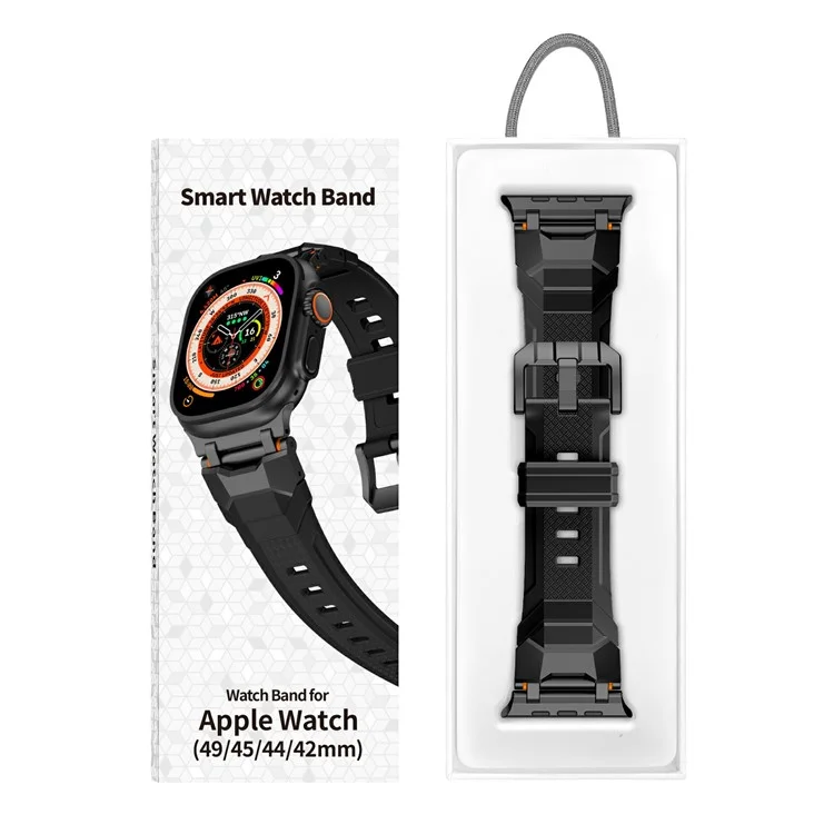 For Apple Watch 10 46mm / Ultra 2 / Ultra 49mm / 9 8 7 45mm / SE (2023) SE (2022) SE 6 5 4 44mm / 3 2 1 42mm Liquid Silicone Strap - Titanium+Orange