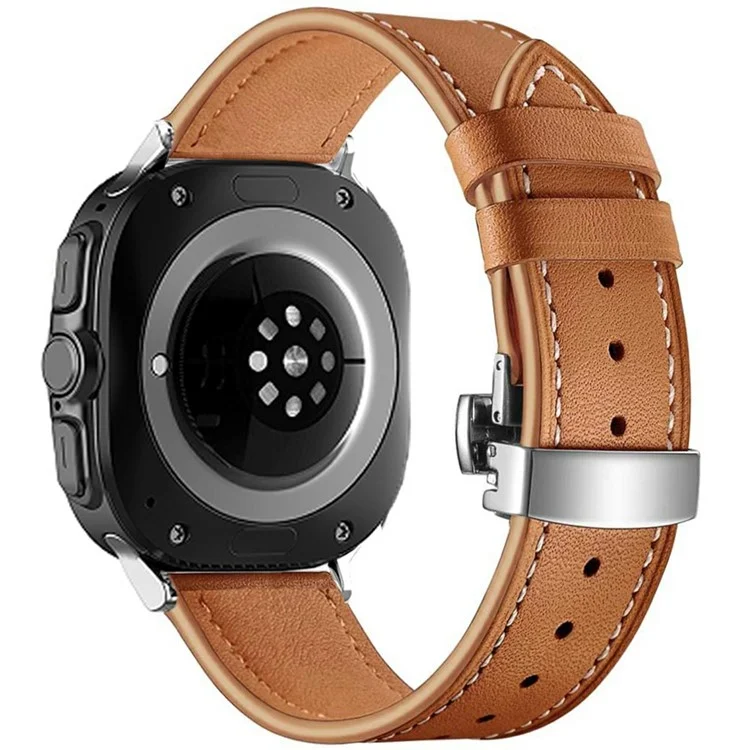 Per Samsung Galaxy Watch Ultra 47mm Cinturino dell'orologio Vera Pelle di Mucca Fascia da Polso con Fibbia a Farfalla - Marrone
