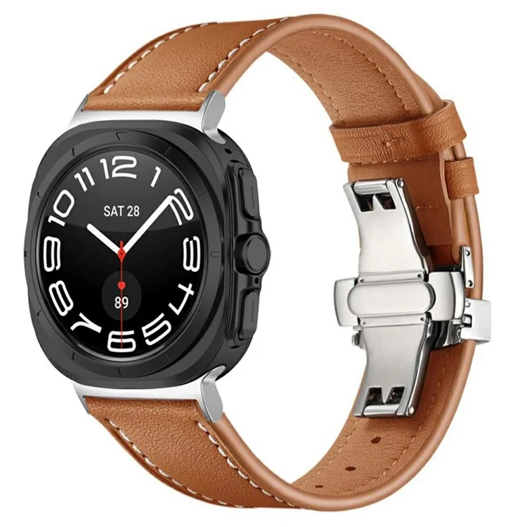 Per Samsung Galaxy Watch Ultra 47mm Cinturino dell'orologio Vera Pelle di Mucca Fascia da Polso con Fibbia a Farfalla - Marrone
