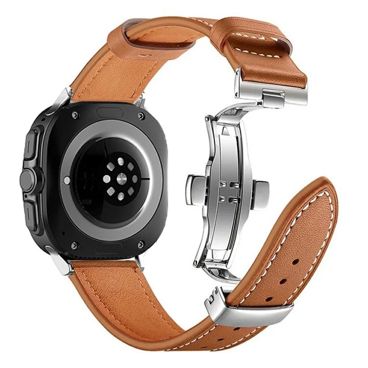 Per Samsung Galaxy Watch Ultra 47mm Cinturino dell'orologio Vera Pelle di Mucca Fascia da Polso con Fibbia a Farfalla - Marrone