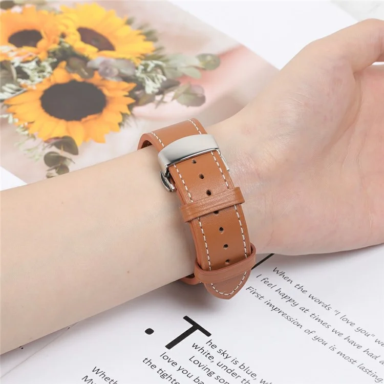 Per Samsung Galaxy Watch Ultra 47mm Cinturino dell'orologio Vera Pelle di Mucca Fascia da Polso con Fibbia a Farfalla - Marrone