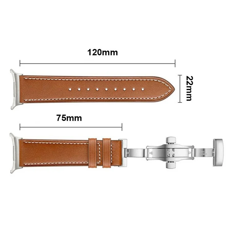 Per Samsung Galaxy Watch Ultra 47mm Cinturino dell'orologio Vera Pelle di Mucca Fascia da Polso con Fibbia a Farfalla - Marrone