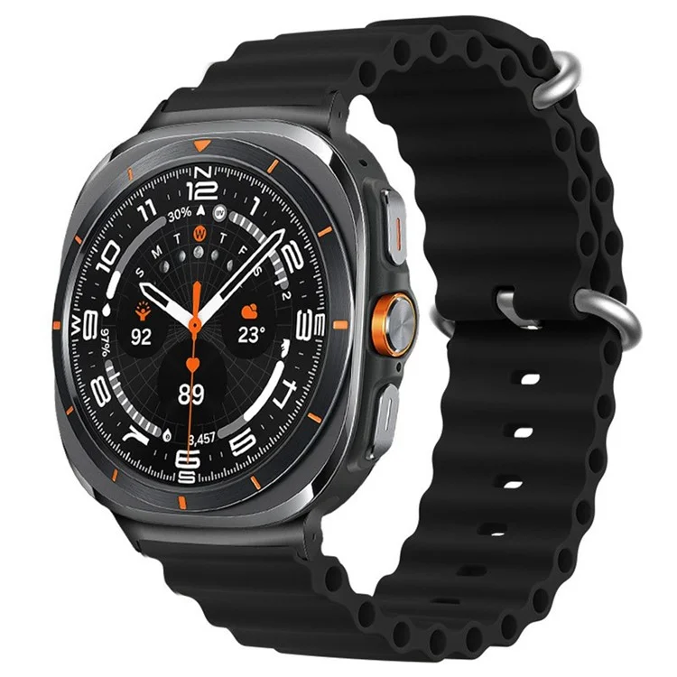 Pour Samsung Galaxy Watch Ultra 47mm Wavy Design Double Buckle Silicone Watch Band - Noir