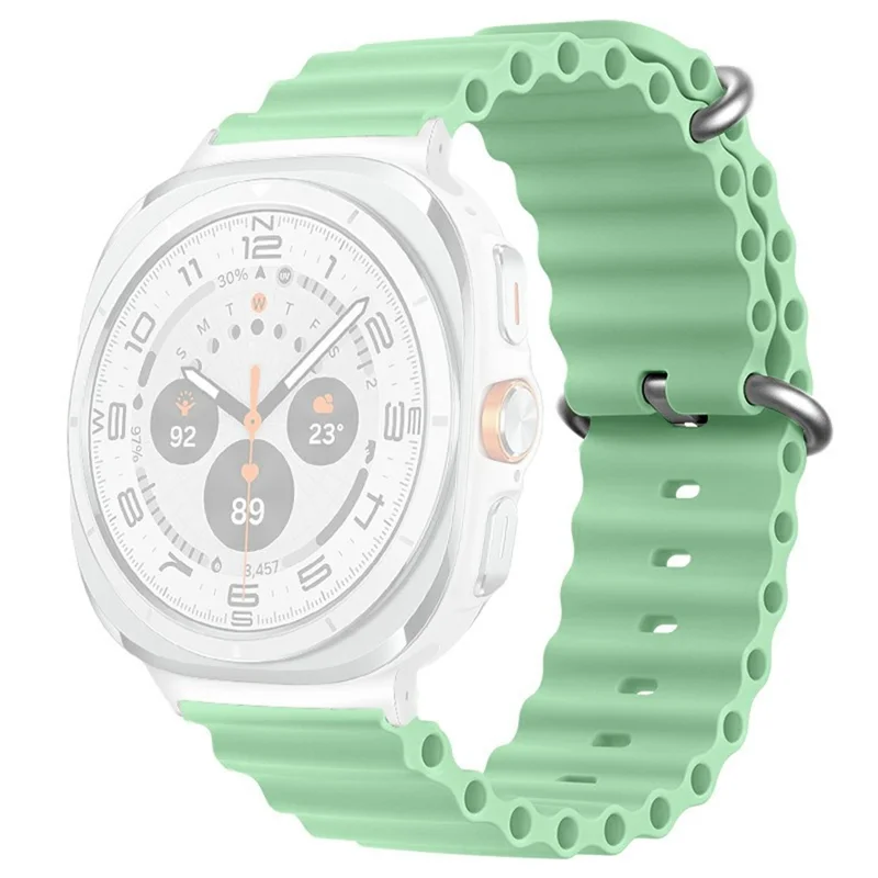 For Samsung Galaxy Watch Ultra 47mm Wavy Design Double Buckle Silicone Watch Band - Mint Green