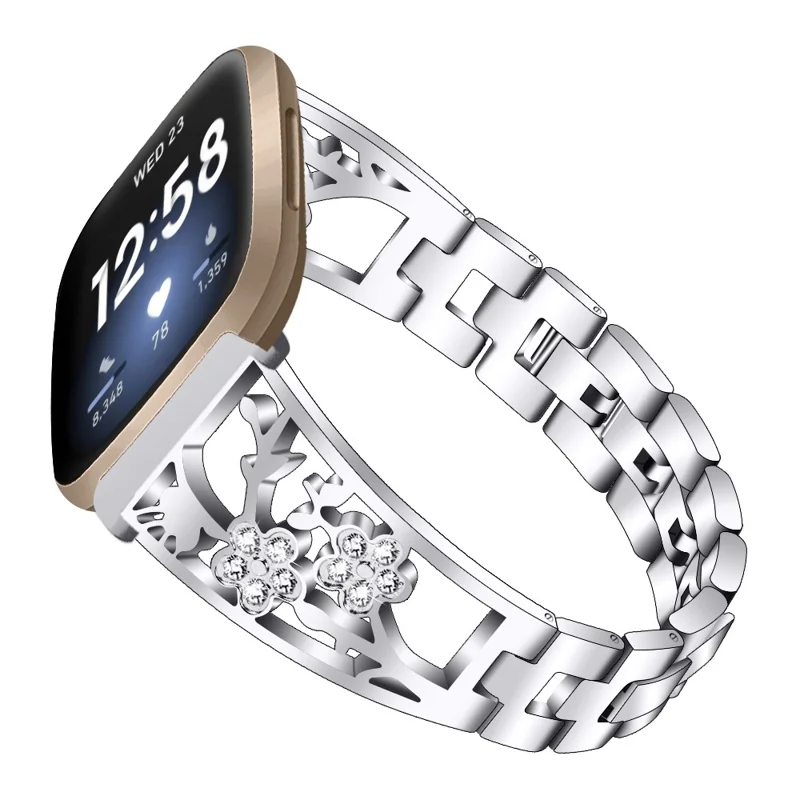Stainless Steel Rhinestone Decor Watch Strap Replacement for Fitbit Versa 3/Sense