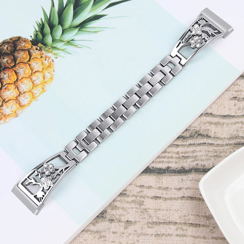 Stainless Steel Rhinestone Decor Watch Strap Replacement for Fitbit Versa 3/Sense