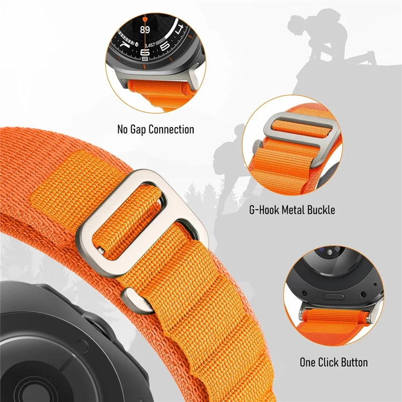For Samsung Galaxy Watch Ultra 47mm Nylon Watch Strap G Hook Wristband - Orange