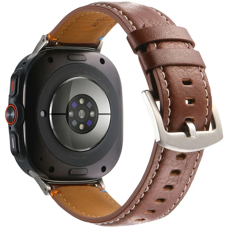 For Samsung Galaxy Watch Ultra 47mm Watch Strap Stitching Lines Genuine Cow Leather Wrist Band - Crazy Horse Texture+Brown