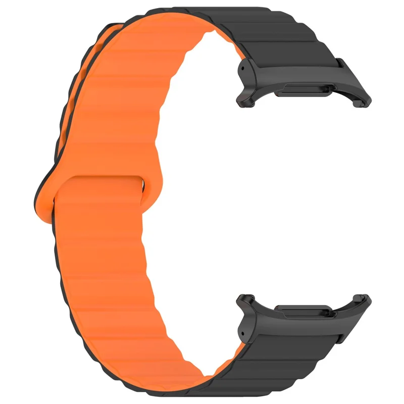 For Samsung Galaxy Watch Ultra 47mm Magnetic Silicone Wrist Strap Adjustable Loop Band - Black+Orange
