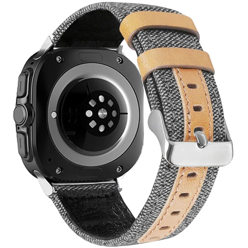 Per Samsung Galaxy Watch Ultra 47mm Watch Strap Canvas + PU Leather Wrist Band Replacement - Grey