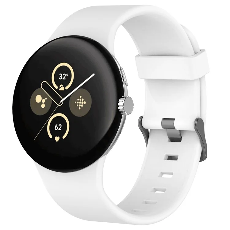 For Google Pixel Watch 3 45mm Silicone Watch Band Replacement Strap with Metal Connector - White