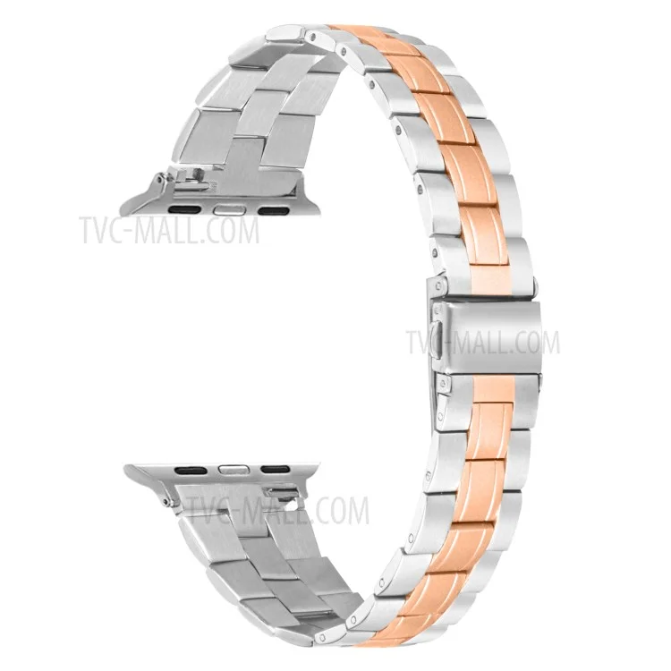 Three Bead Buckle Stainless Steel Chain Watchband Replacement for Apple Watch Series 10 42mm / 9 8 7 41mm / 6 5 4 SE SE (2022) SE (2023) 40mm / 3 2 1 38mm - Gold