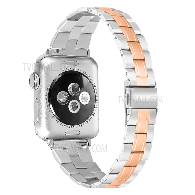 Three Bead Buckle Stainless Steel Chain Watchband Replacement for Apple Watch Series 10 42mm / 9 8 7 41mm / 6 5 4 SE SE (2022) SE (2023) 40mm / 3 2 1 38mm - Gold