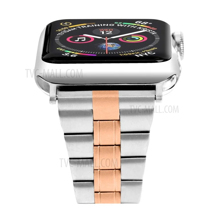 Three Bead Buckle Stainless Steel Chain Watchband Replacement for Apple Watch Series 10 42mm / 9 8 7 41mm / 6 5 4 SE SE (2022) SE (2023) 40mm / 3 2 1 38mm - Gold