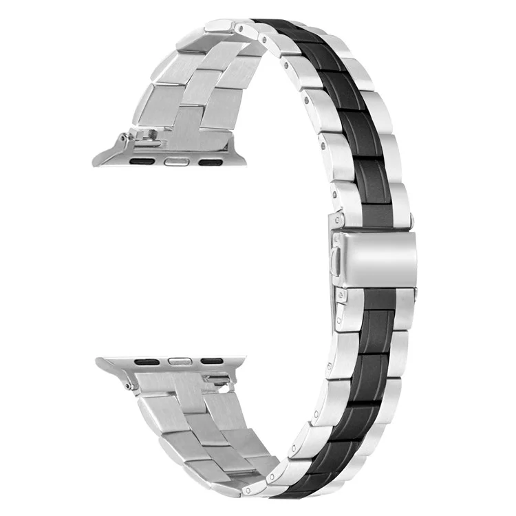 Stainless Steel Chain Replacement Three Bead Buckle Watchband for Apple Watch Series 10 46mm / Ultra 2 Ultra 49mm / 9 8 7 45mm / SE (2023) SE (2022) SE 6 5 4 44mm / 3 2 1 42mm - Black