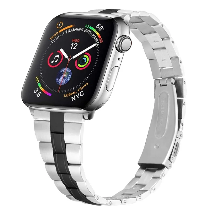 Stainless Steel Chain Replacement Three Bead Buckle Watchband for Apple Watch Series 10 46mm / Ultra 2 Ultra 49mm / 9 8 7 45mm / SE (2023) SE (2022) SE 6 5 4 44mm / 3 2 1 42mm - Black