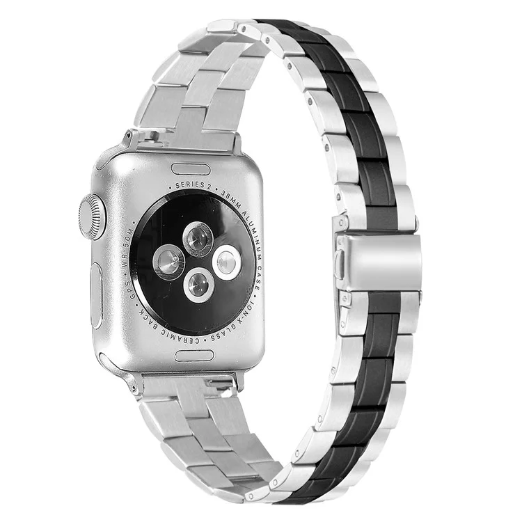 Substituição da Corrente de Aço Inoxidável Três Fivela de Fivela Apple Watch Series 7 45mm / Série 6/5/4/SE 44mm Series 3/2/1 42mm - Preto