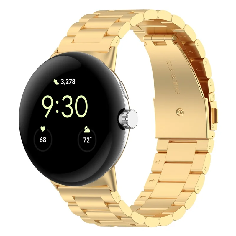 For Google Pixel Watch 3 45mm Watch Strap 3-bead Stainless Steel Replacement Wrist Band - Gold