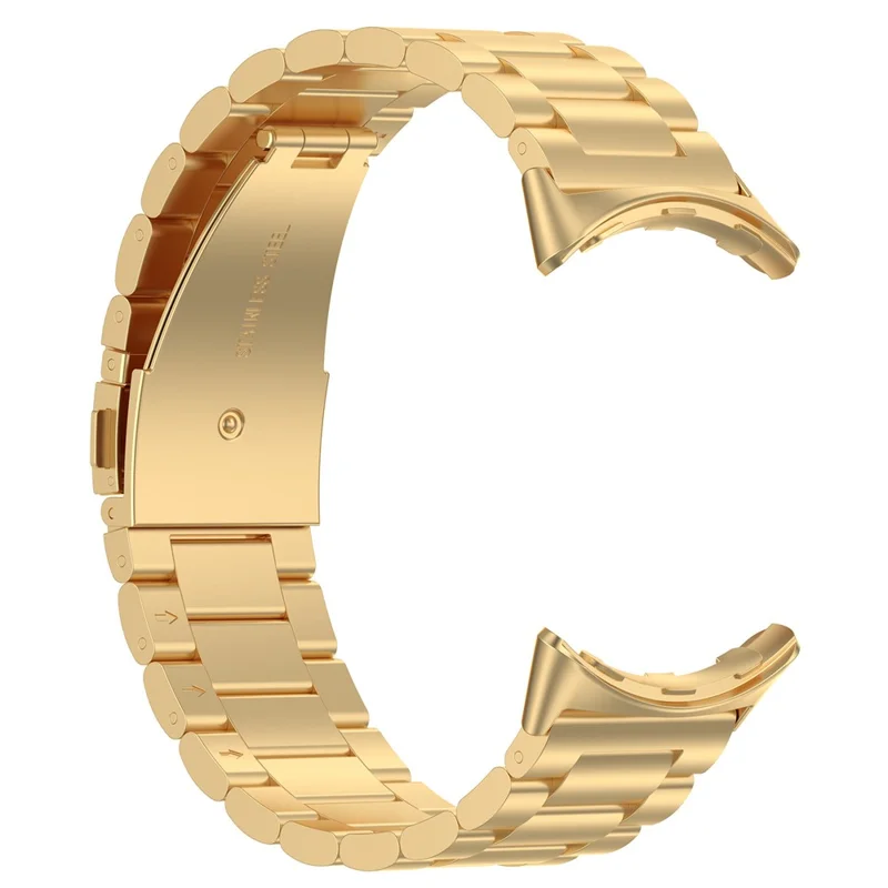 For Google Pixel Watch 3 45mm Watch Strap 3-bead Stainless Steel Replacement Wrist Band - Gold