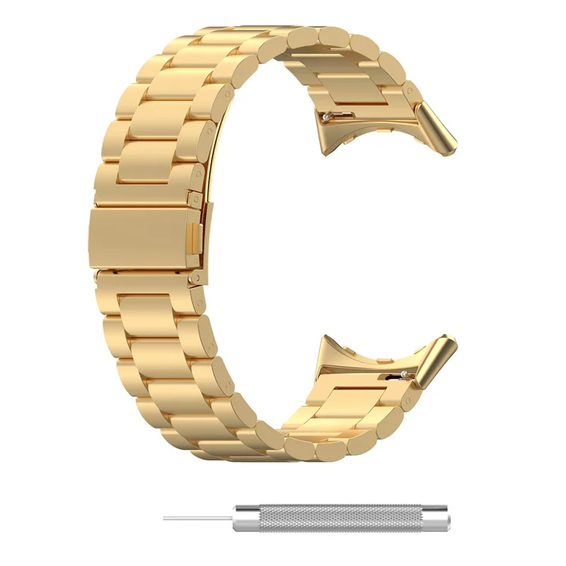 For Google Pixel Watch 3 45mm Watch Strap 3-bead Stainless Steel Replacement Wrist Band - Gold