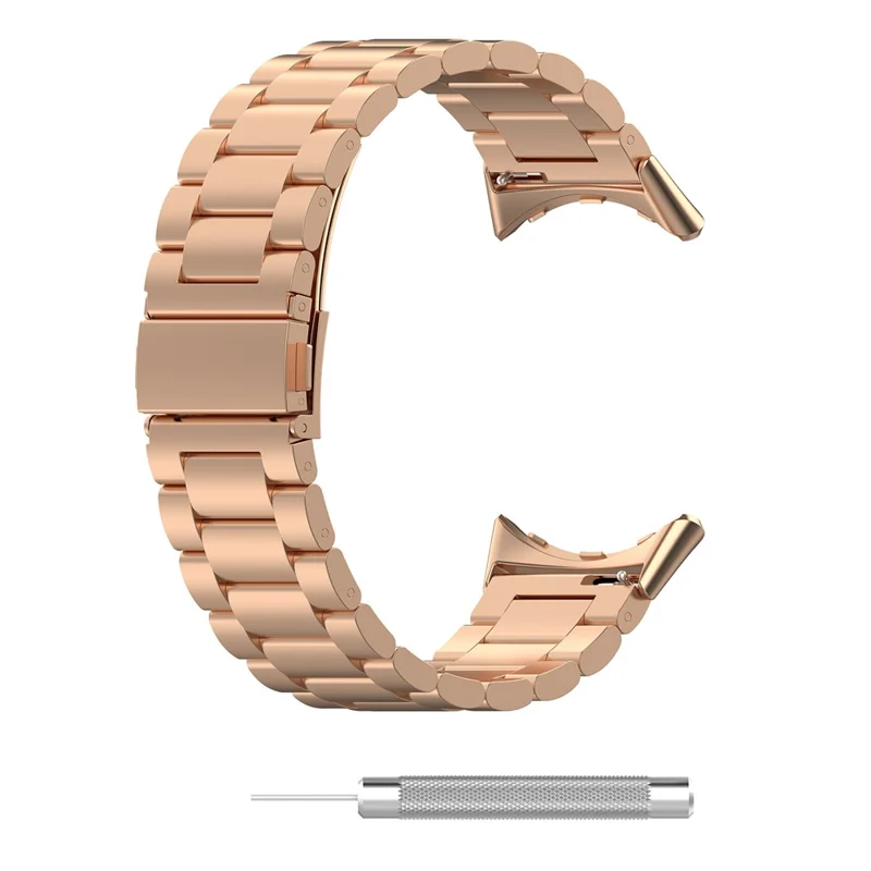 For Google Pixel Watch 3 45mm Watch Strap 3-bead Stainless Steel Replacement Wrist Band - Rose Gold