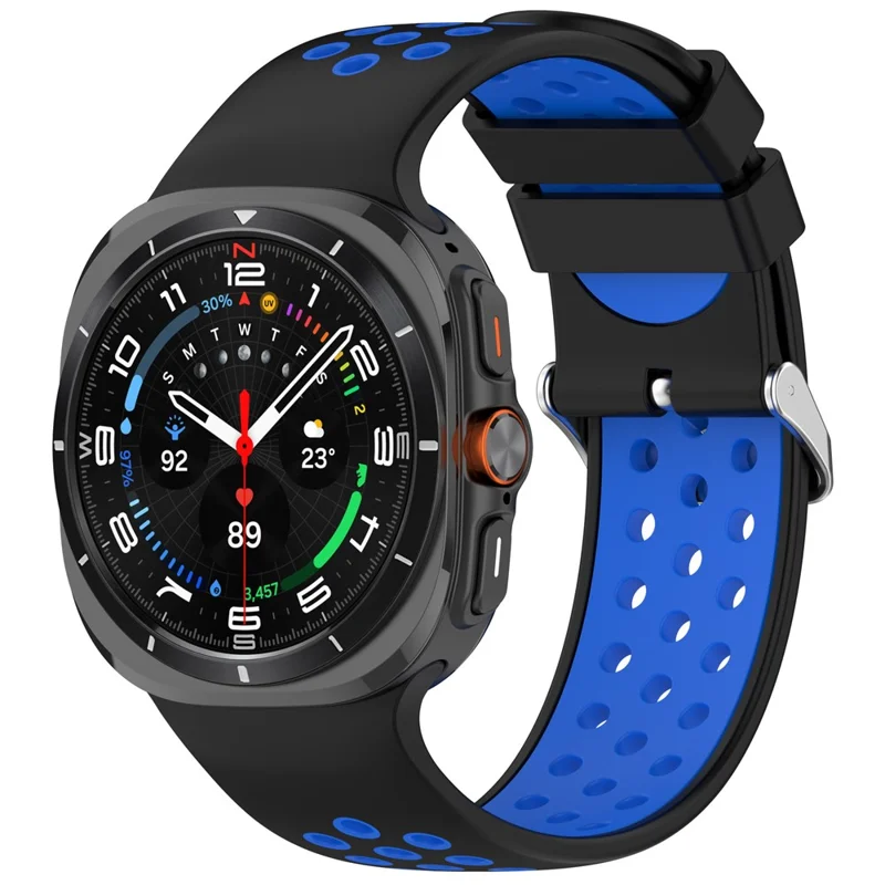 For Samsung Galaxy Watch Ultra 47mm Silicone Sport Strap Breathable Dual Color Watch Strap - Black  /  Blue