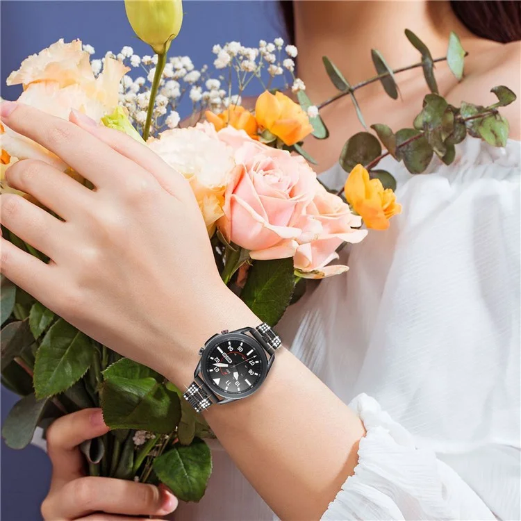 Rhinestone Decor Thread Watch Strap Ersatz Für Samsung Galaxy Watch3 41mm - Schwarz