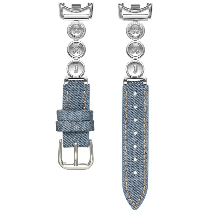For Xiaomi Smart Band 9 / 9 NFC / 8 / 8 NFC Denim Watch Band Metal Button Replacement Strap - Silver  /  Denim Blue