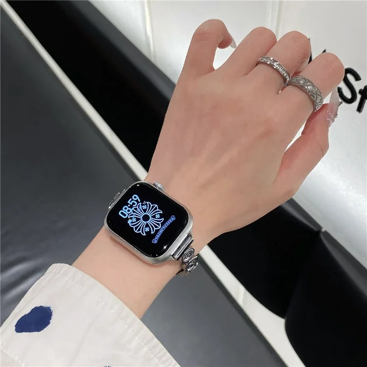 For Xiaomi Smart Band 9 / 9 NFC / 8 / 8 NFC Denim Watch Band Metal Button Replacement Strap - Silver  /  Denim Blue