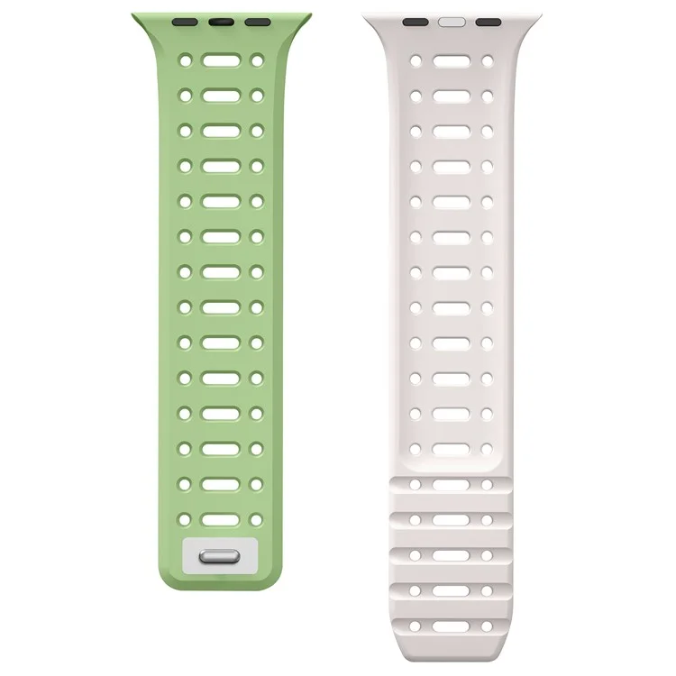 For Apple Watch 10 42mm / 9 8 7 41mm / SE (2023) SE (2022) SE 6 5 4 40mm / 3 2 1 38mm Magnetic Silicone Sport Band - Mint Green  /  Starlight