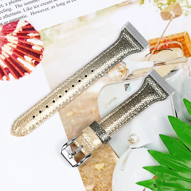 Градиент Блеск Поверхности Подлинная Кожаная Часовая Замена Ремня Для Fitbit Versa 3/Sense - Золото