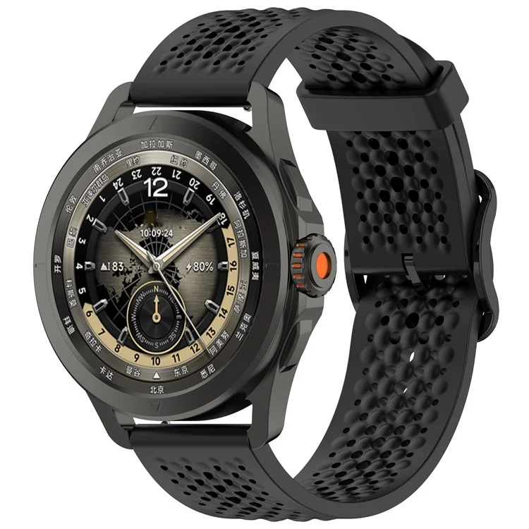 For Samsung Galaxy Watch FE 40mm / Watch7 44mm / 40mm Silicone 20mm Multiple Holes Breathable Watch Strap - Black