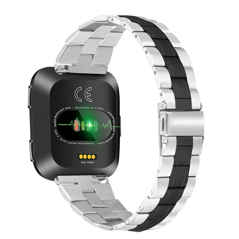 Catena in acciaio inossidabile a tre perline per cinturino di ricambio Fitbit Versa/Versa 2 - Nero