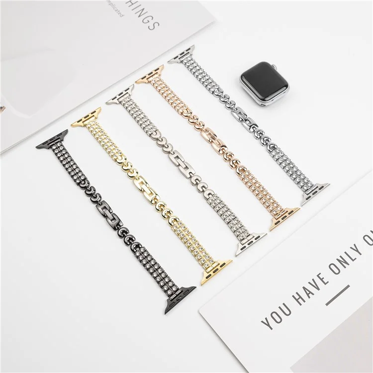 Para Apple Watch 10 46mm / Ultra 2 / Ultra 49mm / 9 8 7 45mm / SE (2023) SE (2022) SE 6 5 4 44mm / 3 2 1 42mm Rhinestones Metal Watch Strap - Black
