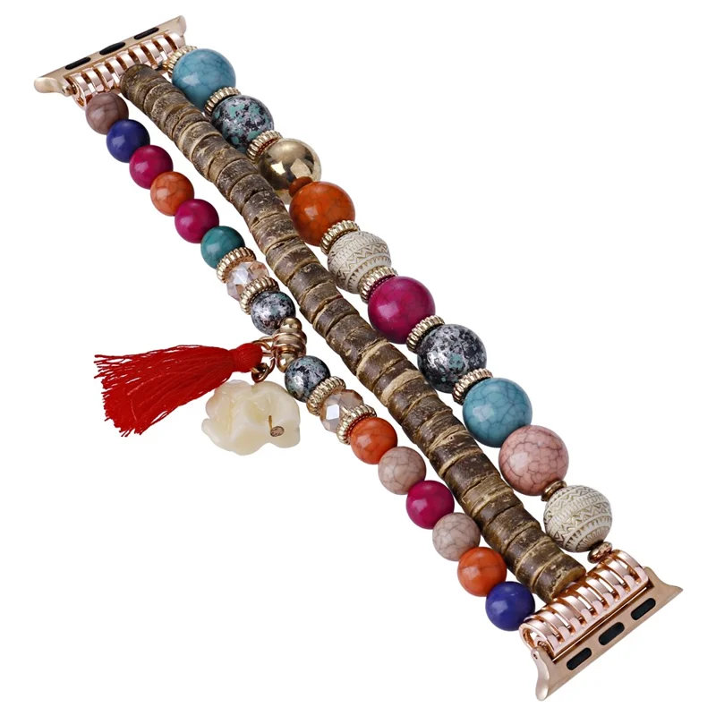 Para Apple Watch 10 46mm / Ultra 2 / Ultra 49mm / 9 8 7 45mm / SE (2023) SE (2022) SE 6 5 4 44mm / 3 2 1 42mm Beads Strap Elephant Pendant - Multi-Color