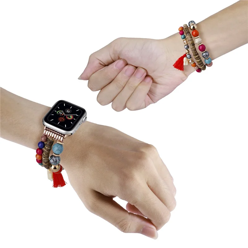 Para Apple Watch Series 10 42mm / 9 8 7 41mm / SE (2023) SE (2022) SE 6 5 4 40mm / 3 2 1 38mm Beads Strap Elephant Pendant - Multi-Color