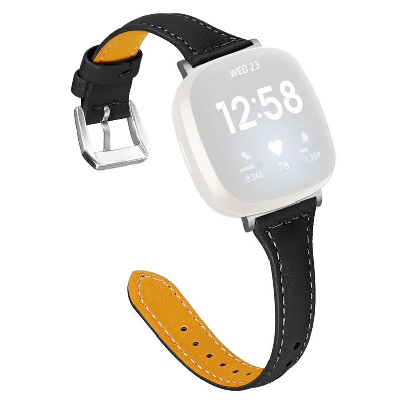 Genuine Leathe Smart Watch Strap Replacement Band for Fitbit Versa 3 / Fitbit Sense - Black