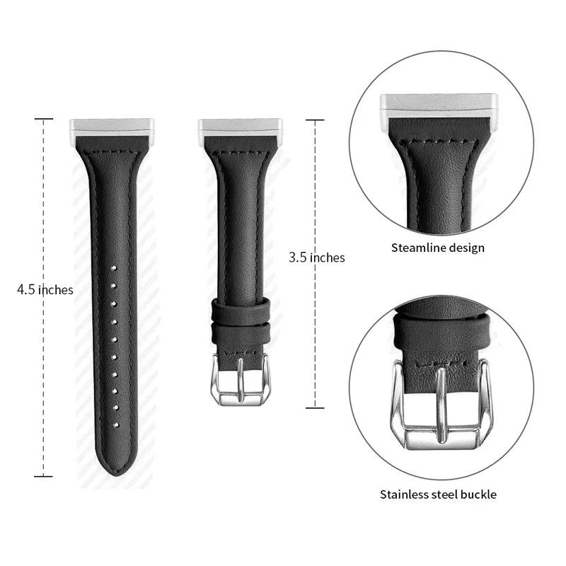 Genuine Leathe Smart Watch Strap Replacement Band for Fitbit Versa 3 / Fitbit Sense - Black