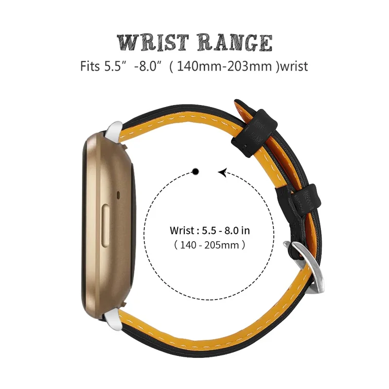 Genuine Leathe Smart Watch Strap Replacement Band for Fitbit Versa 3 / Fitbit Sense - Black