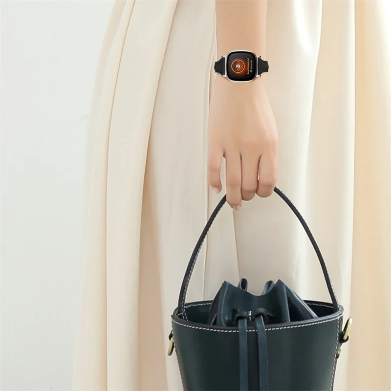 Genuine Leathe Smart Watch Strap Replacement Band for Fitbit Versa 3 / Fitbit Sense - Black