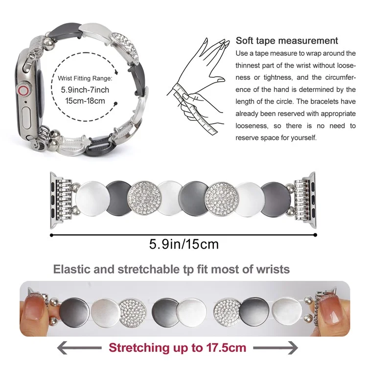 Für Apple Watch Series 10 42mm / 9 8 7 41mm / SE (2023) SE (2022) SE 6 5 4 40mm / 3 2 1 38mm Runde Teile Zinklegierung Armband