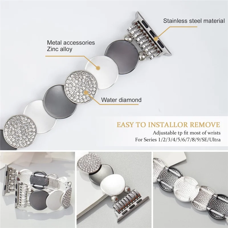 Per Apple Watch 10 46 mm / Ultra 2 / Ultra 49 mm / 9 8 7 45 mm / SE (2023) SE (2022) SE 6 5 4 44 mm / 3 2 1 42 mm Round Pieces Zinc Alloy Strap
